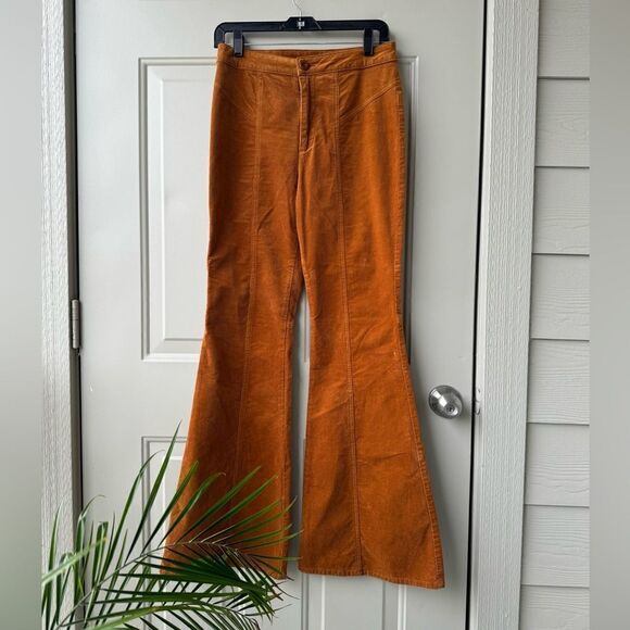 Free People Pants - Sold❗️Free People Corduroy Flare Pants Sz 4 High Rise Cognac Orange Boho Hippie